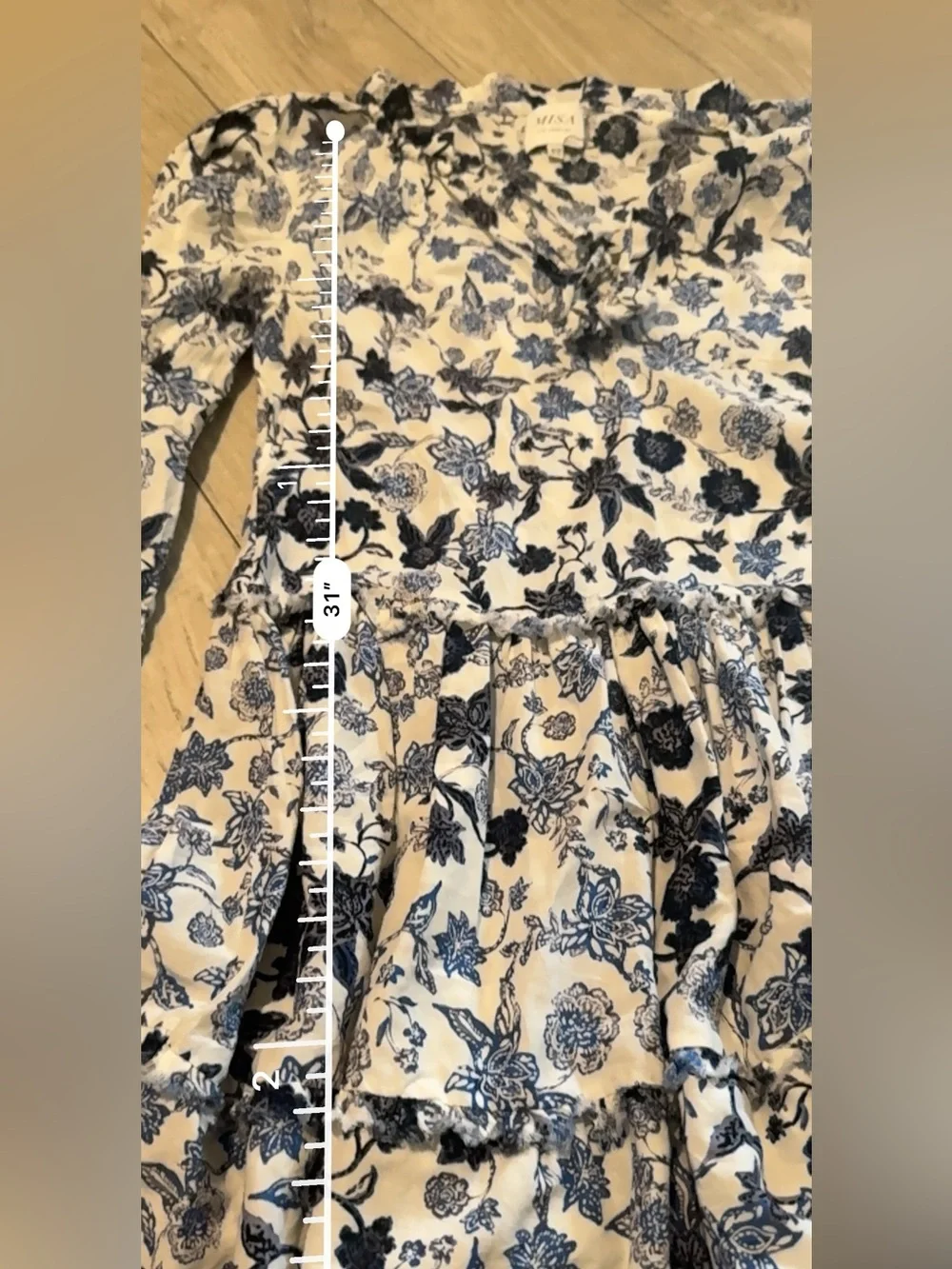 Misa Los Angeles Blue and White Floral Midi Maya Dress